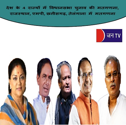 देश के 4 राज्यों में विधानसभा चुनाव की मतगणना, राजस्थान, एमपी, छत्तीसगढ़, तेलंगाना में मतगणना