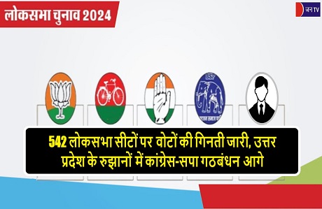542 लोकसभा सीटों पर वोटों की गिनती जारी, उत्तर प्रदेश के रुझानों में कांग्रेस-सपा गठबंधन आगे
