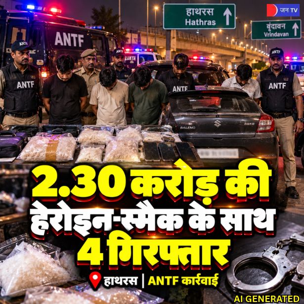 हाथरस में 2.30 करोड़ की हेरोइन-स्मैक बरामद, 4 तस्कर गिरफ्तार; वृंदावन में करते थे सप्लाई