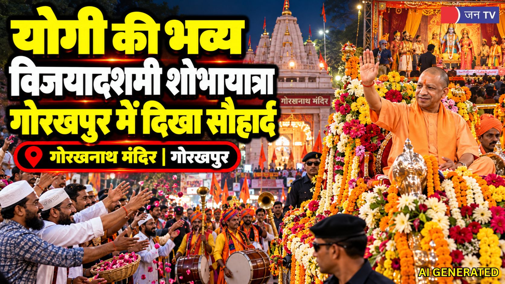 गोरखपुर में योगी आदित्यनाथ की विजयादशमी शोभायात्रा, मुस्लिम समाज ने भी किया स्वागत